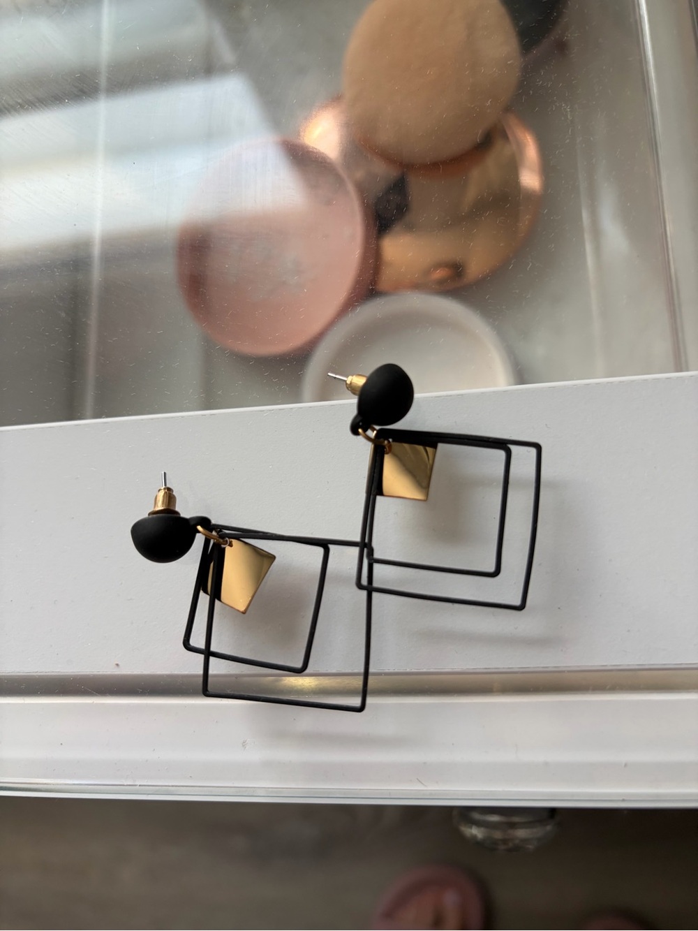 Modern Black & Gold Geometric Drop Earrings